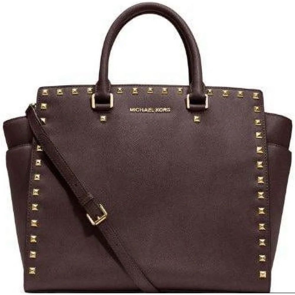 EUC~Michael Kors Selma North South Large Stud Satchel Coffee Brown
Handbag.